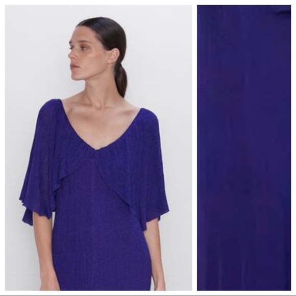 NWT. Zara Purple Metallic Thread Dress. Size M. - Picture 7 of 11